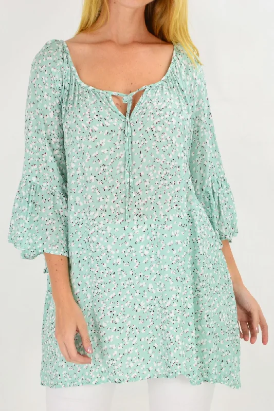 Sage Green Spots & Dots Crinkle Tunic Top