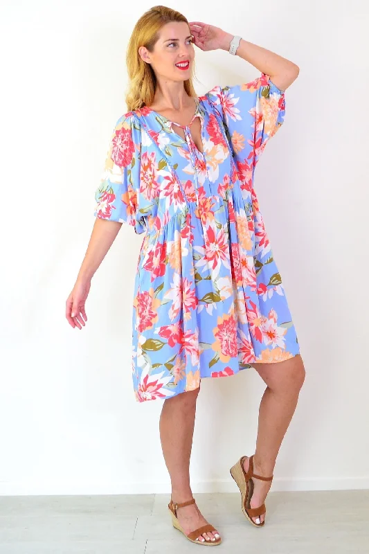 Sky Blue Tropical Garden Dress Tunic