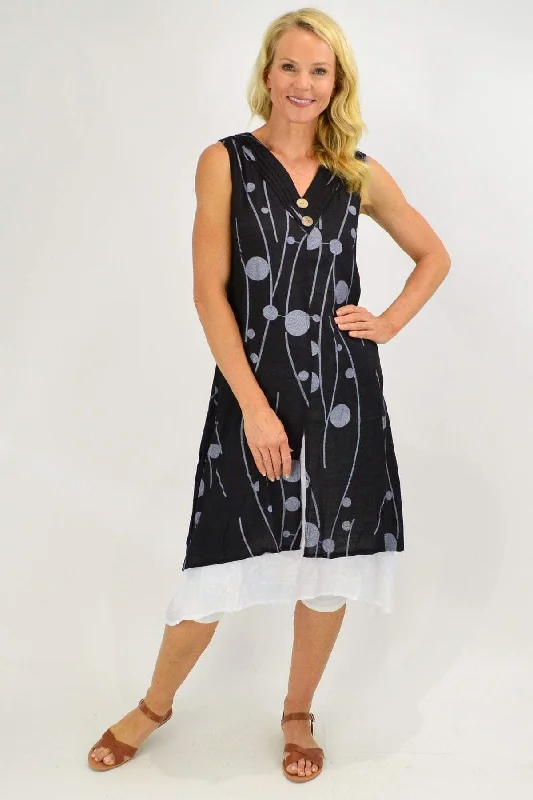 Sleeveless Black Debs Dots Overlay Tunic Dress