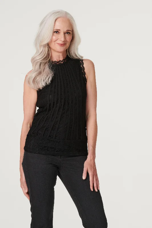 Lace High Neck Sleeveless Top