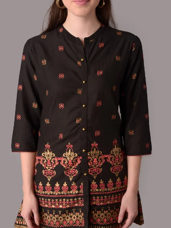 Women Black Ornamental Print Tunic