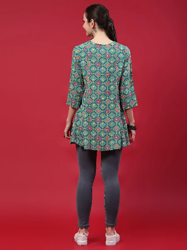 Women Blue Geometric Printed Tunic