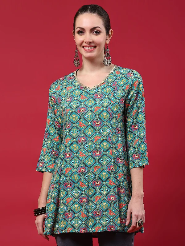 Women Blue Geometric Printed Tunic