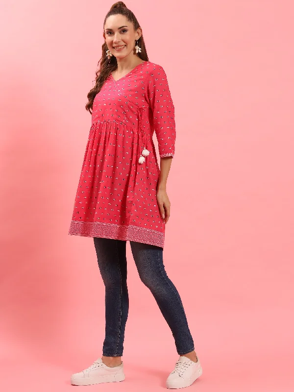 Women Fuchsia Fit And Flare Printed Tunic