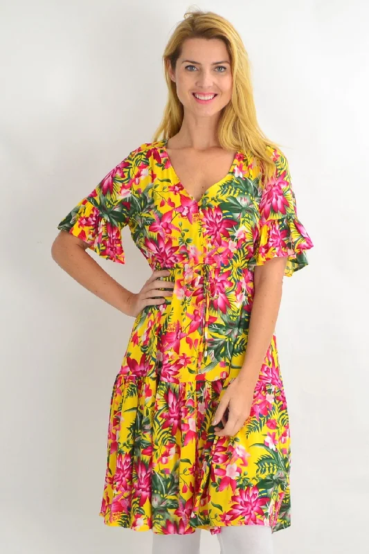 Yellow Frilly Orchid Tunic Dress