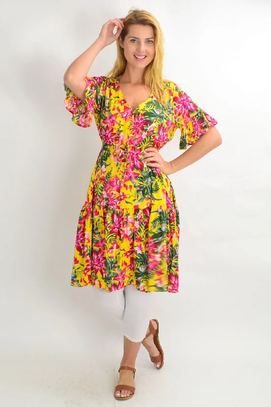 Yellow Frilly Orchid Tunic Dress