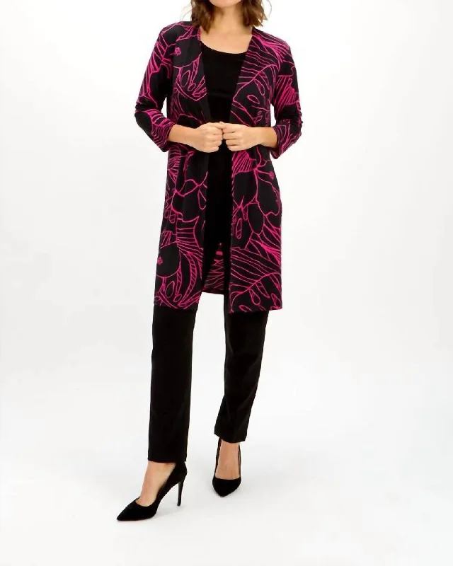 Abstract Print Cardigan In Black/fuchsia