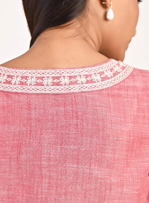 Fuchsia Round Neck Embroidered Tunic