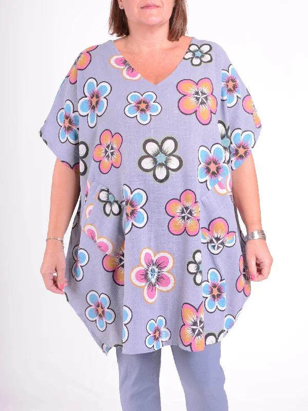 Lightweight Cotton Flower Print Tunic - 10162