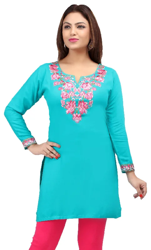 Maple Clothing India Women's Tunic Top Embroidered Kurti (Turquoise)