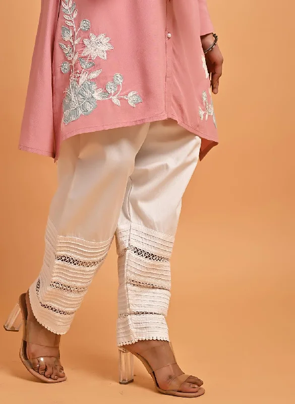 Pink Patchwork Embroidered Tunic with Asymmetrical Hemline