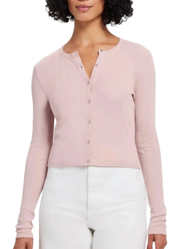 Pointelle Crop Cardigan In Rose Quartz