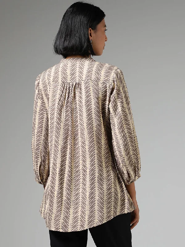 Utsa Brown Abstract Printed A-Line Kurti