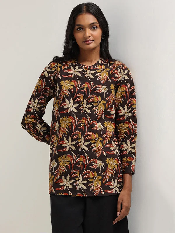 Utsa Brown Floral Printed Cotton Tunic