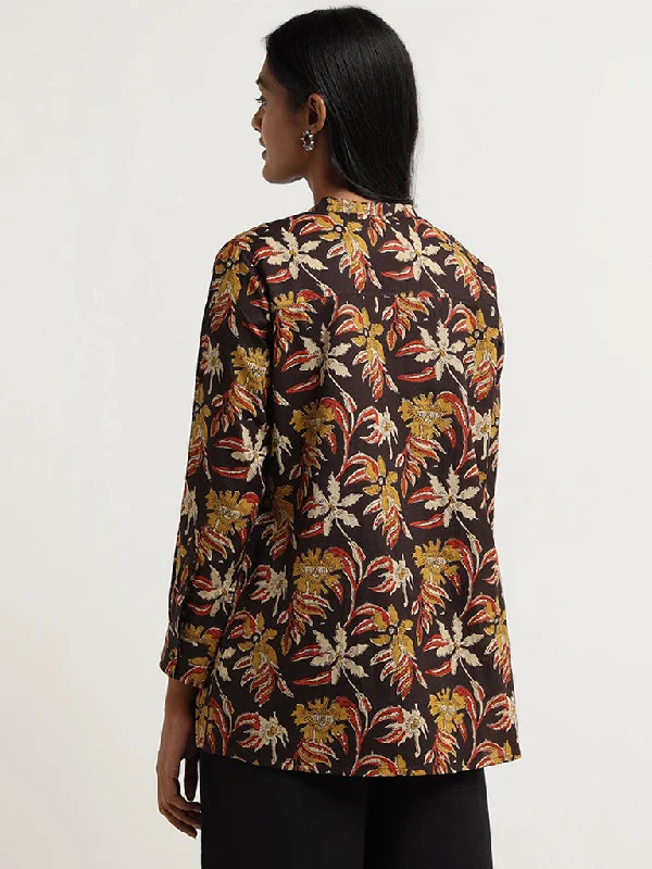 Utsa Brown Floral Printed Cotton Tunic