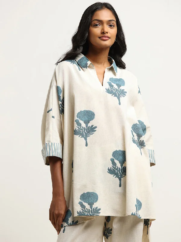 Utsa Indigo Floral Print Cotton Kurti