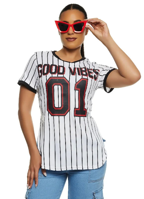 Good Vibes 01 Pinstripe Baseball Tee