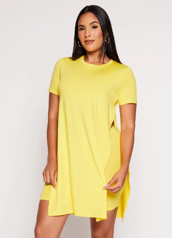 Daisy Crew Neck Side Slit Tunic Tee