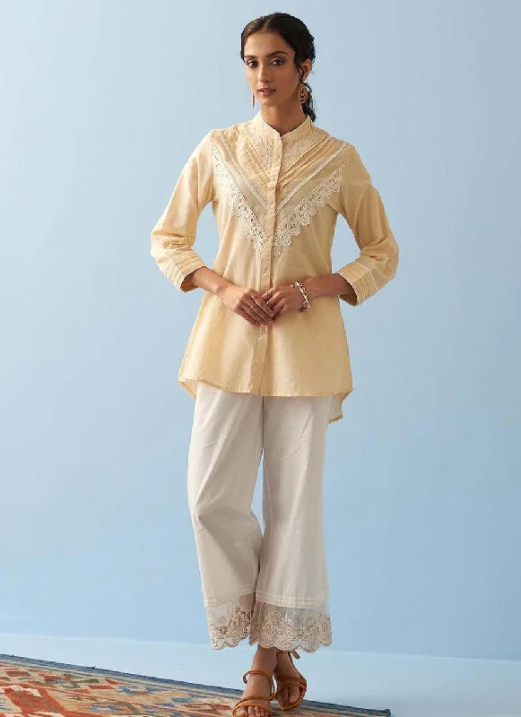 Yellow Embroidered Shirt with Lace Detailing