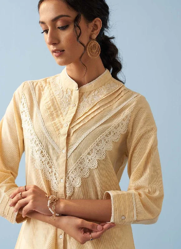 Yellow Embroidered Shirt with Lace Detailing