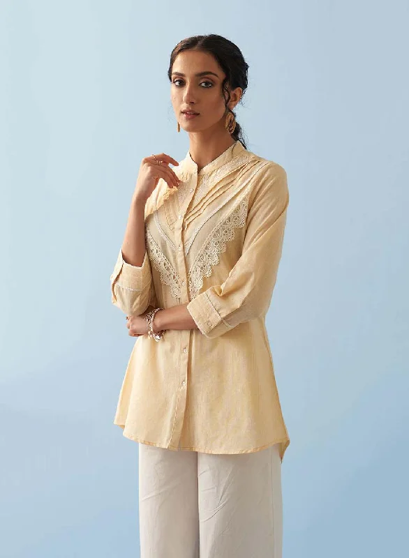 Yellow Embroidered Shirt with Lace Detailing