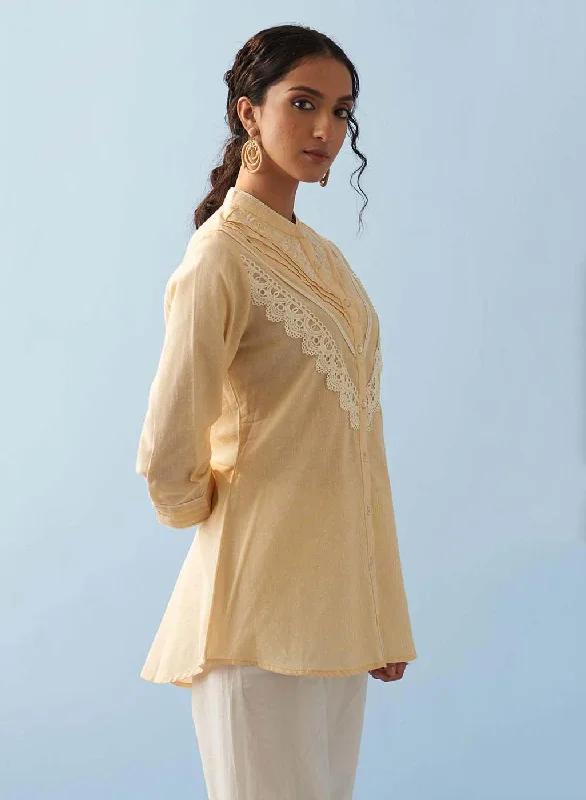 Yellow Embroidered Shirt with Lace Detailing