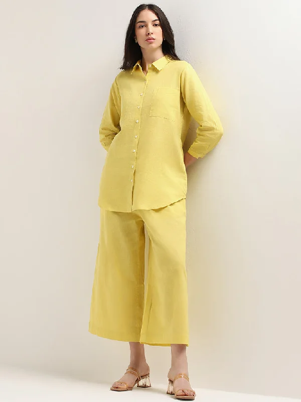 Zuba Yellow Lace-Detail Blended Linen Tunic