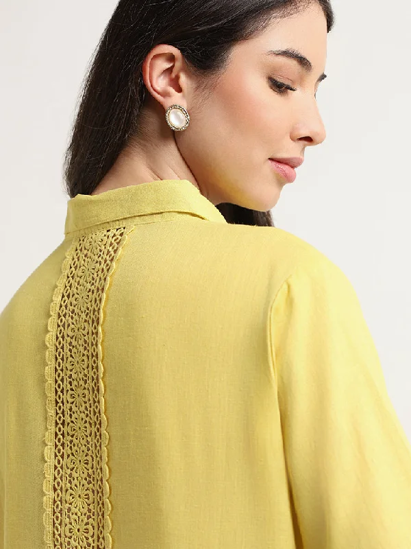 Zuba Yellow Lace-Detail Blended Linen Tunic