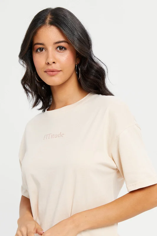 Women Beige Printed Active T-Shirt