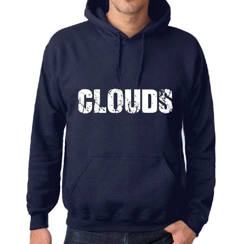 Unisex Printed Graphic Cotton Hoodie Popular Words CLOUDS French Navy