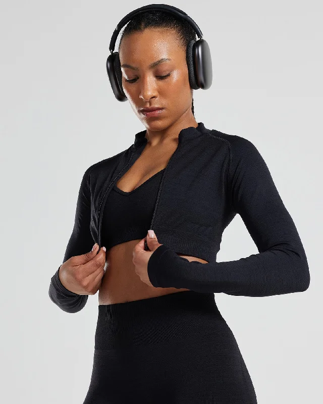 Define Seamless Crop Zip Jacket | Black