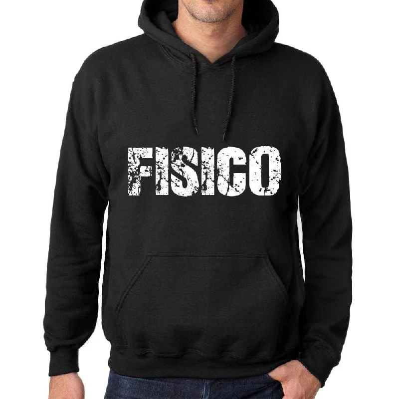 Men's Women's Unisex Printed Graphic Cotton Hoodie Soft Heavyweight Hooded Sweatshirt Pullover Popular Words FISICO Deep Black