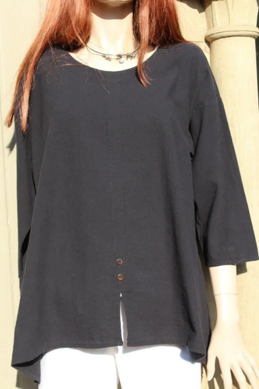 FOCUS (USA) Ladies Black Cotton Crepe Tunic with Button Detail