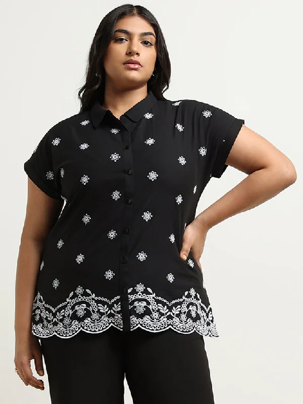 Gia Black Schiffli Cotton Shirt