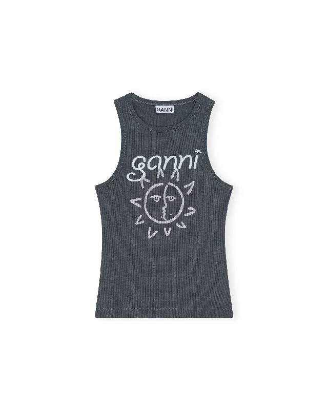 Graphic Rib Sun Tank Top - Volcanic Ash