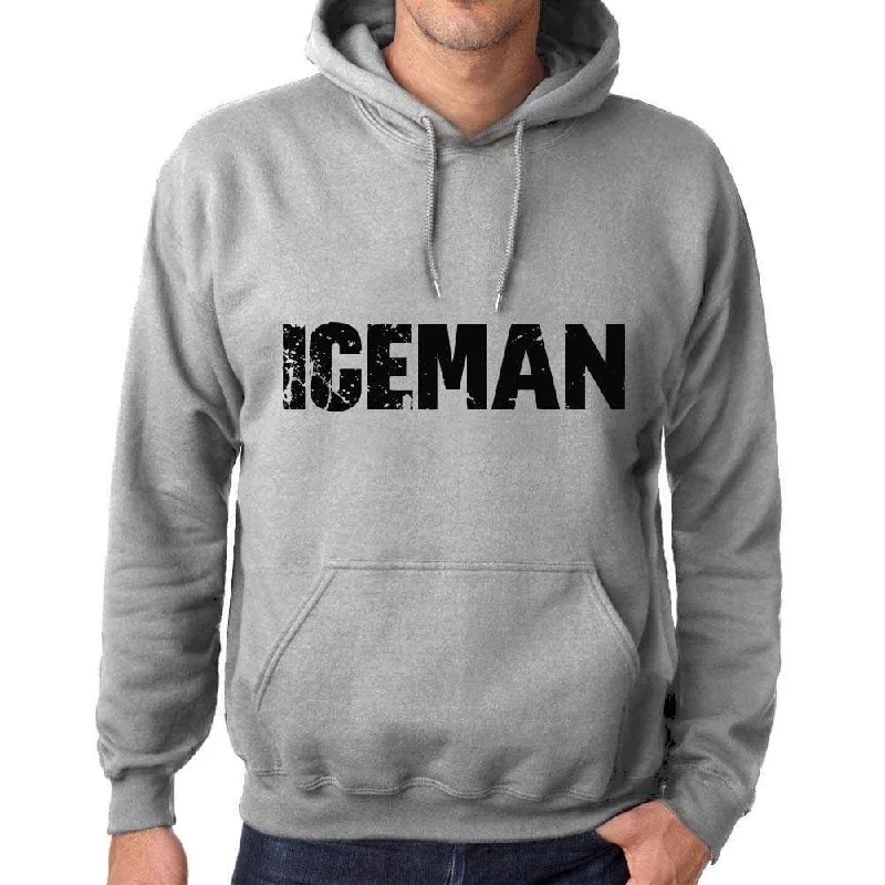 Unisex Printed Graphic Cotton Hoodie Popular Words ICEMAN Grey Marl