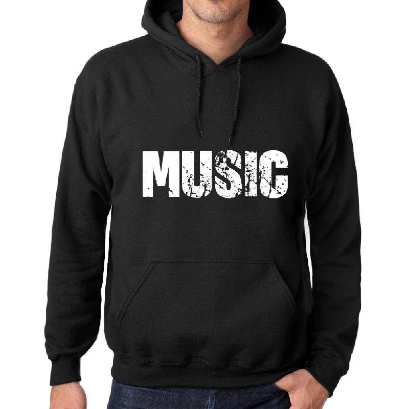 Men's Women's Unisex Printed Graphic Cotton Hoodie Soft Heavyweight Hooded Sweatshirt Pullover Popular Words MUSIC Deep Black