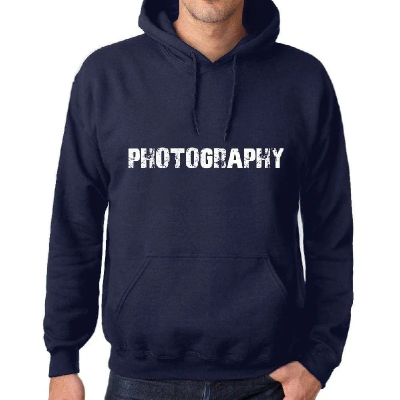 Unisex Printed Graphic Cotton Hoodie Popular Words PHOTOGRAPHY French Navy