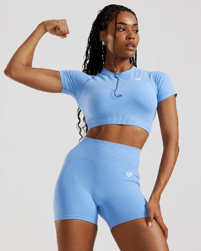 Power Seamless Short Sleeve Crop Top | Cornflower