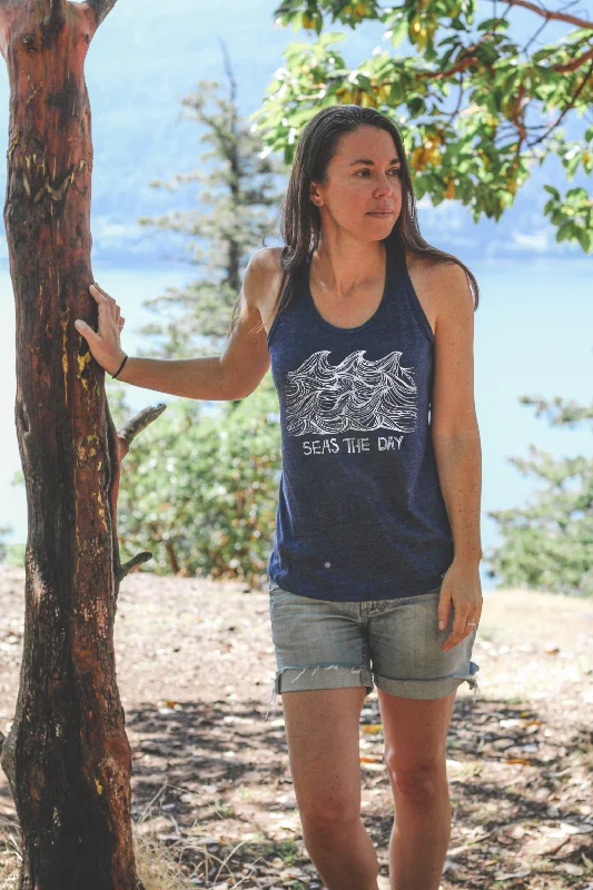 SEAS THE DAY - Women's Eco Tank Top - Heather Navy - SALE